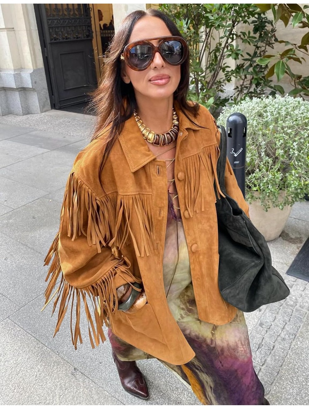 Faux Suede Fringe Jacket - Tan Brown Women’s Coat oversized - Picture 2 of 4